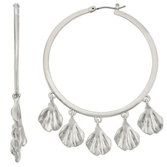 VERA WANG Contemporary Silver Leaf Charms Shaky Hoop Earrings**NEW! - Picture 4 of 4